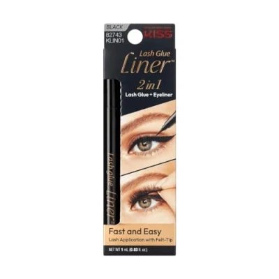 Abbildung von KISS Lash GLUEliner, Schwarz, 2 in 1 Wimpernkleber und Eyeliner mit Filzspitze, mattes Finish, kinderleichte Anwendung