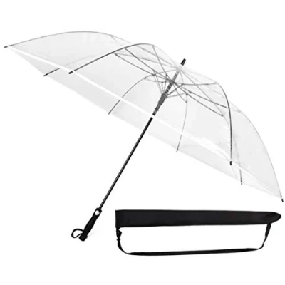 Abbildung von Sternenfunke Regenschirm sehr groß XXXL Ø162 cm transparent, Komfort Druckknopf, mit Tragehülle, Automatik, Perfekt als durchsichtiger Partnerschirm, Hochzeitsschirm oder Golfschirm Rand weiß