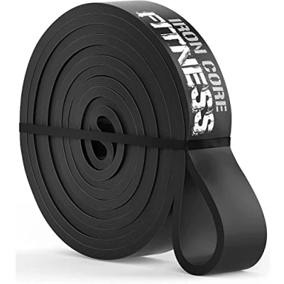 Abbildung von Iron Core Fitness Langes Schleifen Widerstandsband mit elastischem Gummi für Fitnessstudio, Krafttraining (Schwarz, L)