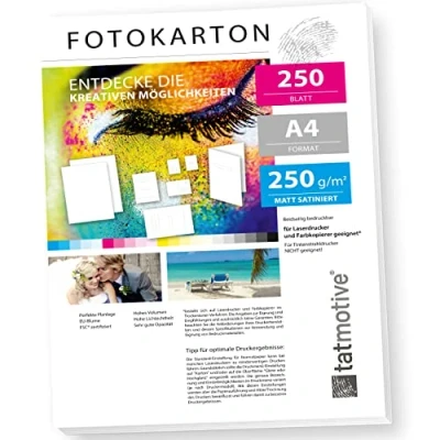 Abbildung von TATMOTIVE F01M250 Fotokarton Fotopapier 250g matt weiß/Laserdrucker/DIN A4 / Beidseitig bedruckbar 250 Blatt