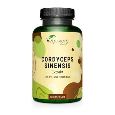 Abbildung von CORDYCEPS SINENSIS Vegavero® 650 mg CS 4 Extrakt (10:1) Vergleichssieger 2024* 40% Polysaccharide VEGAN aus Fermentation Entspricht 6500 pro Kapsel Ohne Zusätze 120 Kapseln