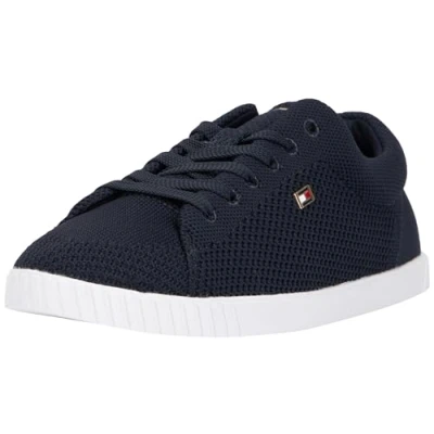 Abbildung von Tommy Hilfiger Damen Strick Sneaker Flag Lace Up Schuhe, Blau (Space Blue), 36