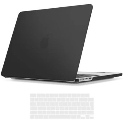 Abbildung von TECOOL Hülle für MacBook Air 15 Zoll M3 M2 2024 A3114 u. 2023 A2941, Ultradünne Schutzhülle Anti Fingerabdruck Matt Case aus Polycarbonat EU QWERTZ Tastaturschutz, Schwarz