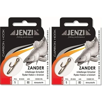 Abbildung von Set: 2 Packungen JENZI gebundene Zanderhaken Ryder Haken (10 Stück) Mono,80cm Zander Vorfach montiert Hakengröße, 2, 4, 6, 8 + gratis Petri Heill! Aufkleber (Hakengröße 8)