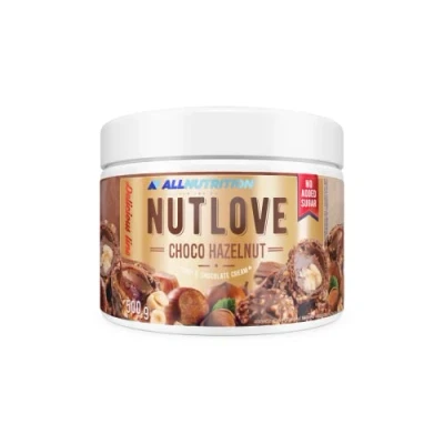 Abbildung von ALLNUTRITION Nutlove Choco Hazelnut Schokoaufstrich ohne Zucker Zuckerfreie Nuss Creme Haselnusscreme Schokolade Crunchy Nut Süssigkeiten Brotaufstrich 500g