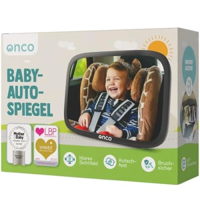 Abbildung von Onco 360 Baby Autospiegel 2024 &amp; 2023 Preisgekrönter Auto Spiegel für Rücksitz, 100% Bruchsicherer Schwenkbarer Rücksitzspiegel, Erstausstattung, Universeller
