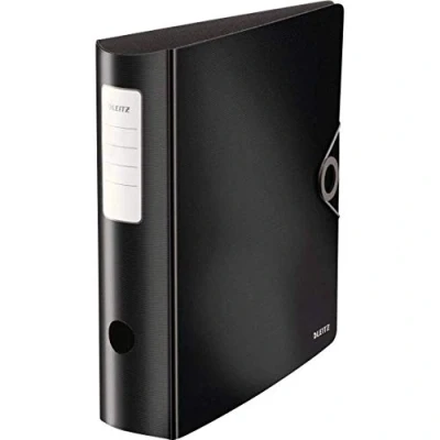 Abbildung von Leitz Qualitäts Ordner 180 Active Solid, A4, breit, Abgerundeter Rücken, 8,2 cm Gummibandverschluss, Leichtes Polyfoam, Plastik Ordner, Schwarz, 10471095
