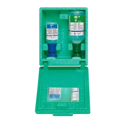 Abbildung von First Aid Only Augenspülstation in Wandbox inkl. Augenspüllösungen Staubdichte Augen Notfallstation mit Augenduschen 500ml Kochsalzlösung (0,9%) &amp; 200ml Phosphatpufferlösung (4,9%) P 44010 00