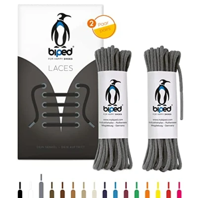 Abbildung von biped LACES 2 Paar runde Schnürsenkel aus Baumwolle ø mm dünn Premium Rundsenkel für Lederschuhe und Stiefel reißfest waschbar made in EU z2900(grau,90 cm)