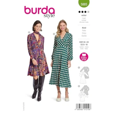 Abbildung von Burda Schnittmuster, 5885, Casual Kleider selber nähen [Damen, Gr. 34 44] Level 3 für Fortgeschrittene
