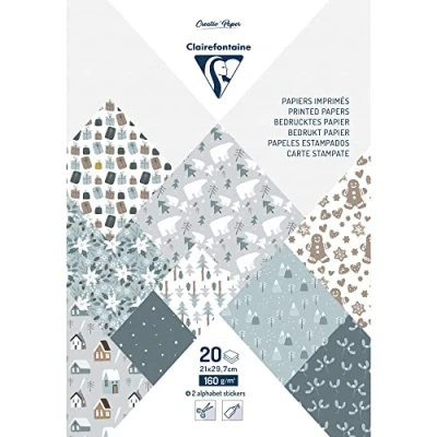 Abbildung von Clairefontaine 95282C Block mit 20 Blatt bedruckte Papiere, DIN A4, 21x29,7cm, 200g, Polarweihnacht, 1 Pack