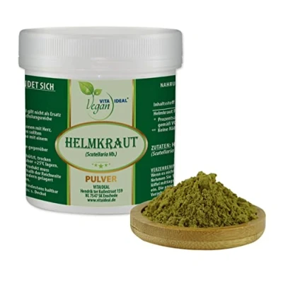 Abbildung von VITA IDEAL Vegan® HELMKRAUT 300g PULVER Scutellaria lateriflora Tagesportion 700mg HELM KRAUT getrocknet &amp; gemahlen natürlich, pflanzlich ohne Zusatzstoffe. Inklusive Messlöffel.