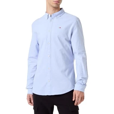 Abbildung von Tommy Jeans Herren Hemd TJM Slim Langarm, Blau (Moderate Blue), XXS