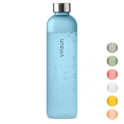 Abbildung von Vinsun Trinkflasche 650ml orange wiederverwendbar, Kohlensäure geeignet, BPA frei, Tritan Leichte Wasser Flasche für Sport, Outdoor, Schule, Uni, Fahrrad, Büro, Gym