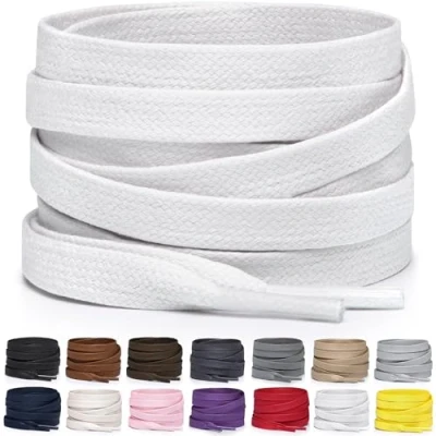 Abbildung von Miscly Schnürsenkel Flach Gewachst Reißfest für Steifel und Lederschuhe 100% Baumwolle Ø 6mm (114 cm, Weiß)