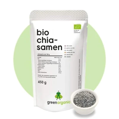 Abbildung von Chia Samen Bio, Premium, geprüfte Qualität, naturbelassen, ohne Gentechnik, glutenfrei, rein pflanzlich, 450g (450 g, Chia)