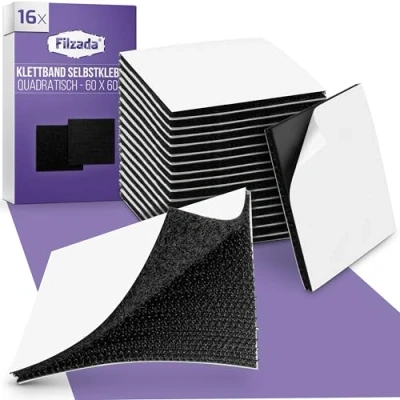 Abbildung von Filzada® 16x Klettband Selbstklebend schwarz 60 x mm Zuschnitt Klettverschluss EXTRA Stark Selbstklebendes innen &amp; außen