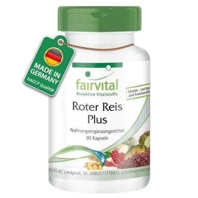 Abbildung von Fairvital Roter Reis Komplex 90 Kapseln HOCHDOSIERT mit 2,94mg Monacolin K, Chrom, Artischoken , Schisandra Granatapfel &amp; Sojabohnen Extrakt VEGAN
