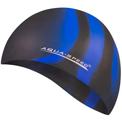 Abbildung von Aqua Speed Bunt Badekappe + Kleines Mikrofaserhandtuch Kinder &amp; Erwachsene Triathlon Bademütze für Damen Herren Badehaube Sport Bunte Schwimmhaube Wettkampf Silikon 41. / 39