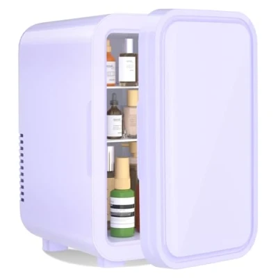 Abbildung von YASHE Mini Kühlschrank, 6 Liter/8 Dosen, 220240 V AC/DC, tragbarer thermoelektrischer Kühler, Kühlschränke für Schlafzimmer, Hautpflege, Getränke, Büro, Wohnheim und Auto, Pink