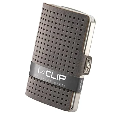 Abbildung von I CLIP Edelstahl Geldbeutel mit austauschbarer Geldklammer Slim Wallet Leder Geldbörse Premium Portemonnaie Kartenetui AdvantageR satiniert Urban Grau