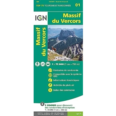 Abbildung von IGN 75 000 Touristische Wanderkarte 01 Massif du Vercors: 1:75000 (TOP 75, Band 75001)