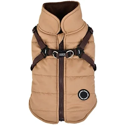 Abbildung von Puppia Hochwertiger Hundemantel für kleine Hunde und mittelgroße wasserdicht mit Fleece gefüttert angenehme Wärme Geschirr, Beige, S