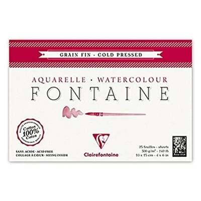 Abbildung von Clairefontaine 96436C Malblock Kopfseitig Geleimt Aquarellpapier Feinkörnig, Fontaine/Hadern, 10 x 15 cm Postkartenformat, 25 Blatt, 300 g Packung, weiß