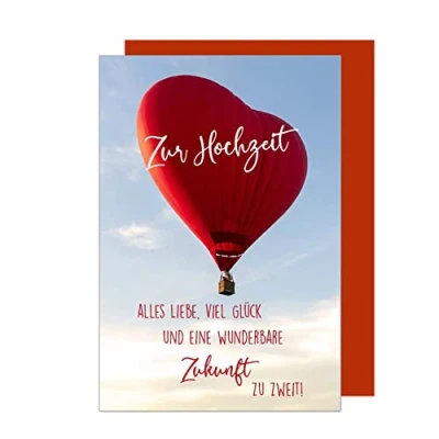 Abbildung von Edition Seidel Premium Glückwunschkarte zur Hochzeit mit Umschlag. Karte Spruch Hochzeitskarte Grusskarte Herzballon Himmel (H457 SW023)