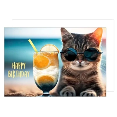 Abbildung von Edition Seidel Premium XXL Maxi Glückwunschkarte zum Geburtstag mit Umschlag Format DIN A4. Geburtstagskarte Grusskarte Karte Billet Happy Birthday Mann Frau Katze Strand (A4 G9999)