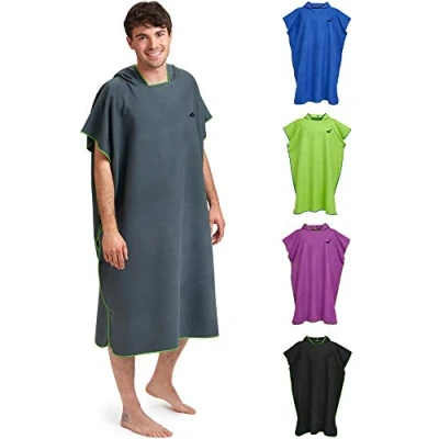 Abbildung von Fit Flip Strandponcho für Surfer Poncho Handtuch schnelltrocknend Surf Mikrofaser Umkleidehilfe Strand Surfponchos Ultraleicht Badeponcho Erwachsene (Größe L, Dunkelgrau/Grün)