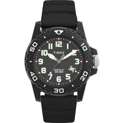 Abbildung von Timex Main Street Herren Armbanduhr, 42 mm, schwarzes Silikonarmband, Zifferblatt, Gehäuse TW5M61200