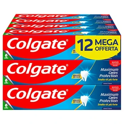 Abbildung von Colgate Maximum Caries Protection 12 Packungen mit 75 ml überlegene Anti Aging Technologie*** 4x stärkerer Nagellack Fluorid Zahnpasta Arginin toller Minzgeschmack