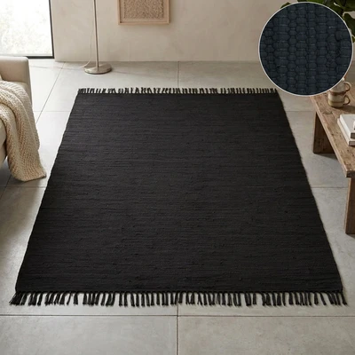 Abbildung von Theko Dhurry Teppich aus 100% Baumwolle Flachgewebe Happy Cotton handgewebt Farbe: Schwarz 40x60 cm