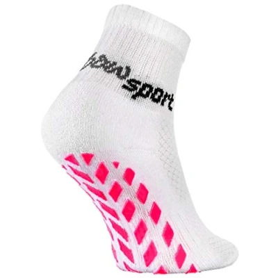 Abbildung von Rainbow Socks Jungen Mädchen Neon Sneaker Sport Stoppersocken 1 Paar Weiß + Rosa ABS Größen 24 29