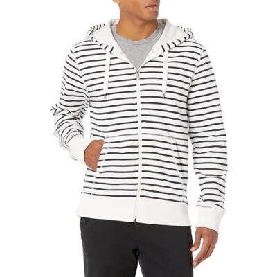Abbildung von Amazon Essentials Herren Fleece Kapuzenpulli mit durchgehendem Reißverschluss (erhältlich in den Größen Big &amp; Tall), Weiß Streifen, XL