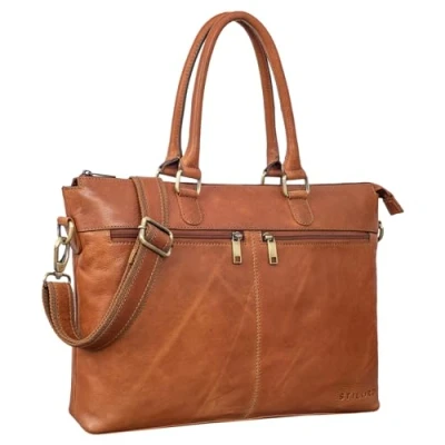 Abbildung von STILORD &#039;Bailey&#039; Business Laptoptasche Leder 15 Zoll Groß für Arbeit Büro Meeting Vintage Notebooktasche Umhängetasche Trolley Aufsteckbar, Farbe:texas braun