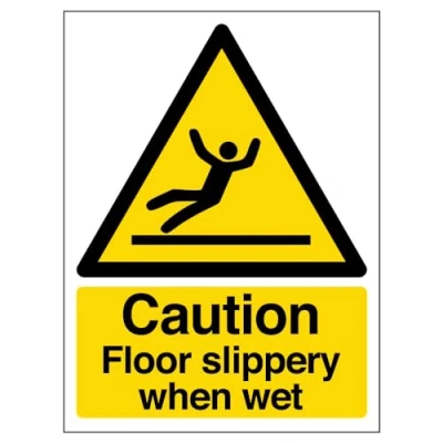 Abbildung von Warnschild mit Aufschrift &quot;Warning General Caution Floor Slippery When Wet&quot; 150 x 200 mm, wiederklebbares Sicherheitsschild
