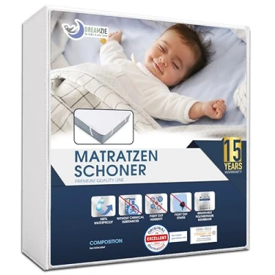 Abbildung von Matratzenschoner 80x160 cm Wasserdicht Made in EU und Oeko TEX Zertifiziert von Dreamzie Atmungsaktive Matratzenauflage