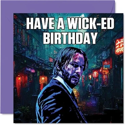 Abbildung von Wicked Geburtstagskarten für Männer und Frauen Good Luck Mr Wick Happy Birthday Karte Mutter, Vater, Schwester, Bruder, Tochter, Onkel, Tante, Sohn, Freund, Kollegen, 145 mm x