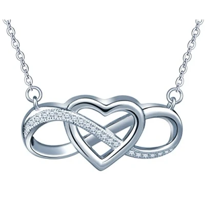 Abbildung von Unendlich U Elegant Herz Unendlichkeit Symbol Damen Halskette 925 Sterling Silber Zirkonia Anhänger Verstellbare Kette,