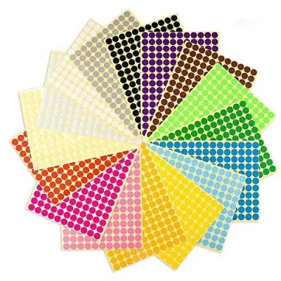 Abbildung von runde Punkt Aufkleber,6mm selbstklebende farbige Punkte 6120 Kleine Aufkleber 16 Farben für Büro, Schule, Kalender, Karten