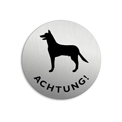 Abbildung von Schild Achtung Hund Ø 75 mm Aluminium Türschild Edelstahloptik Nr.39014 K