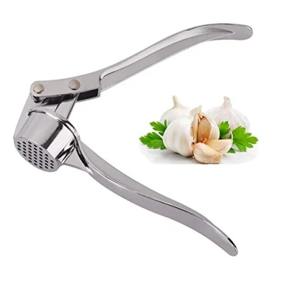 Abbildung von Jsdoin Knoblauchpresse, Knoblauchschneider Garlic Press, Knoblauch Crusher Praktischer Küchenhelfer Spülmaschinenfest Robust, Zink, Silber