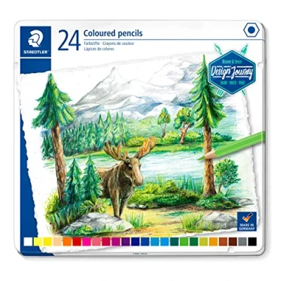 Abbildung von STAEDTLER 146C M24 Buntstifte (klassisches Sechskantformat, weiche Mine, hoch pigmentierte Farben) Metalletui mit 24 leuchtenden Farben