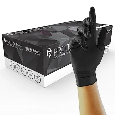 Abbildung von UNIGLOVES GA0044 Kommerzieller Handschuh ohne Nitrilpulver, groß, schwarz, 100 Stück