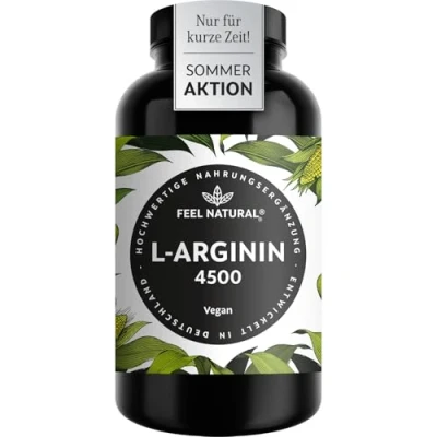 Abbildung von L Arginin 365 vegane Kapseln 4500mg pflanzliches HCL aus Fermentation (davon 3750mg pures Arginin) je Tagesdosis Hochdosiert, ohne Zusätze, laborgeprüft, in Deutschland produziert