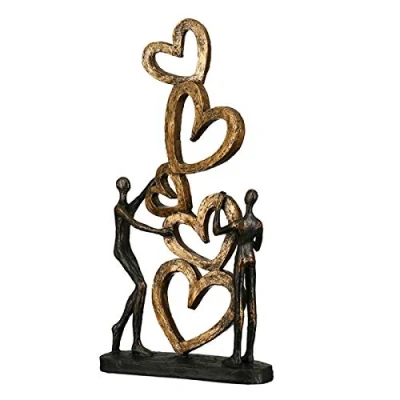 Abbildung von Casablanca Design Deko Skulptur Herz auf aus Poly Höhe 41 cm Statue Antikfinish Figur Gold/Schwarz Wohnzimmer Schlafzimmer Dekoration Home Liebe