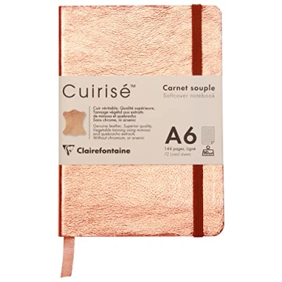 Abbildung von Clairefontaine 400092C Notizbuch (mit Perlmutt Effekt mit Softcover aus Leder, DIN A6, 10,5 x 14,8cm, 144 Blatt, blanko, Gummizugverschluß, Lesezeichen) 1 Stück kupfer