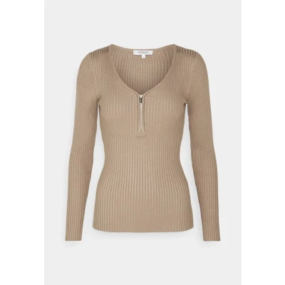 Abbildung von Morgan Rippenstrick Pullover mit Reißverschluss Kragen Camel M